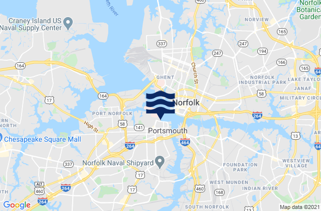 Mappa delle maree di City of Portsmouth, United States