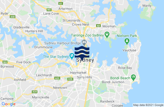 Mappa delle maree di City of Sydney, Australia