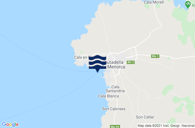 Mappa delle maree di Ciudadela de Menorca, Spain