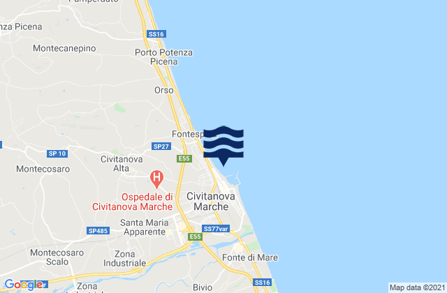 Mappa delle maree di Civitanova Marche, Italy