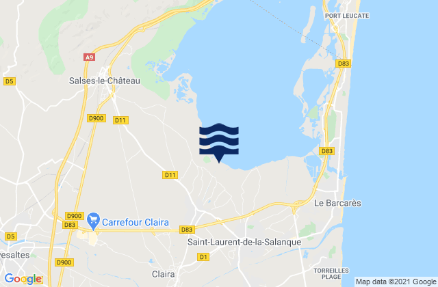 Mappa delle maree di Claira, France