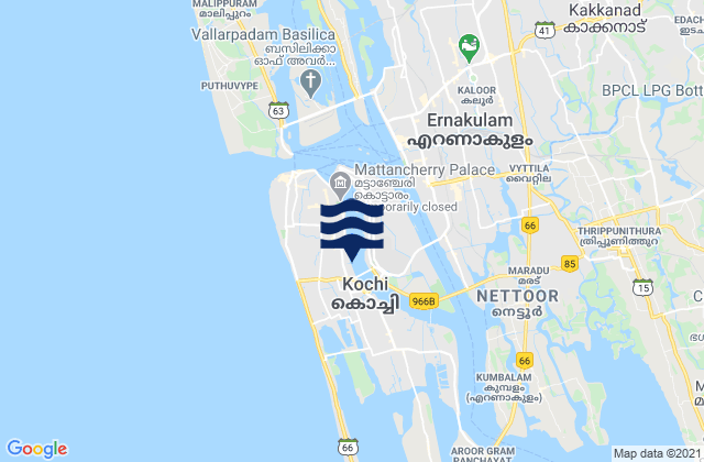 Mappa delle maree di Cochin, India