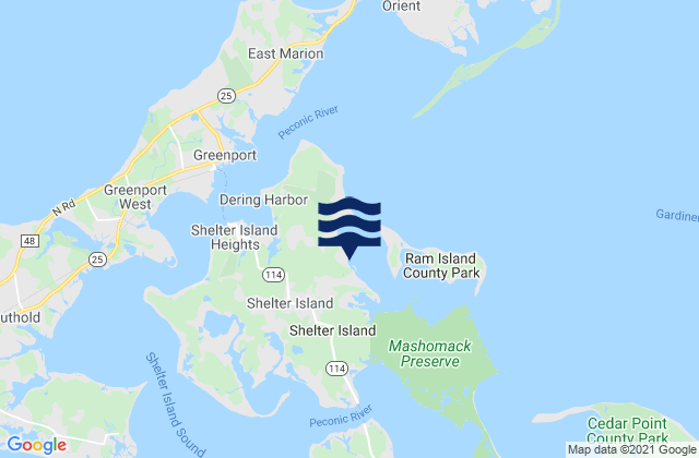 Mappa delle maree di Coecles Harbor Marina and Boatyard, United States