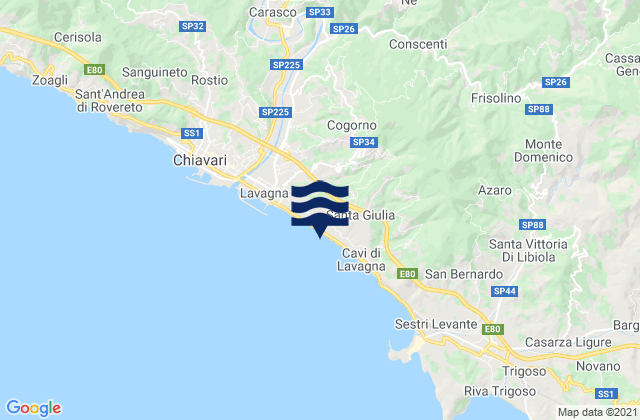 Mappa delle maree di Cogorno, Italy
