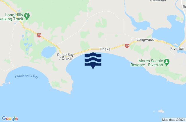 Mappa delle maree di Colac Bay (Oraka), New Zealand