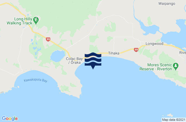 Mappa delle maree di Colac Bay/Oraka, New Zealand