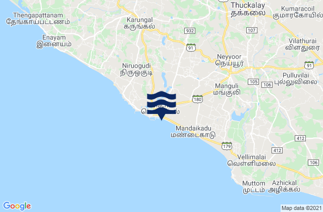 Mappa delle maree di Colachel, India