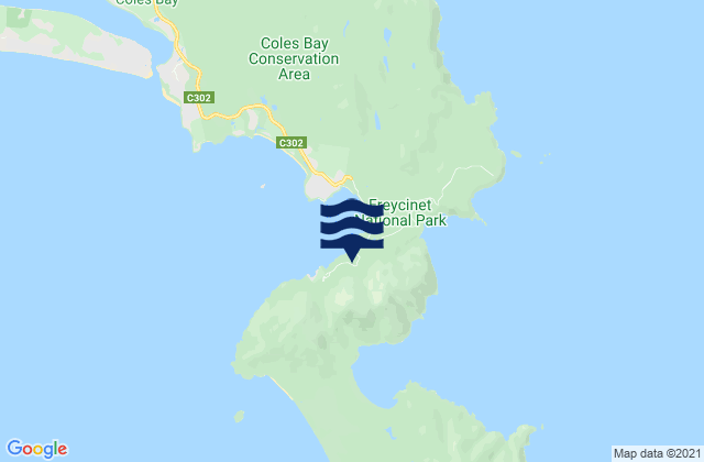 Mappa delle maree di Coles Bay, Australia