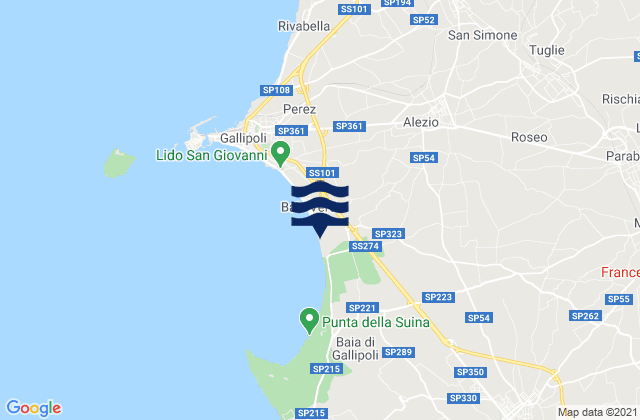 Mappa delle maree di Collepasso, Italy