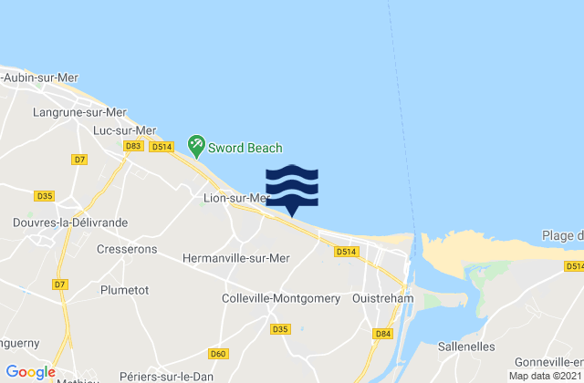 Mappa delle maree di Colleville-Montgomery, France