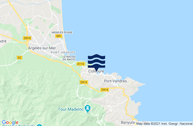 Mappa delle maree di Collioure, France