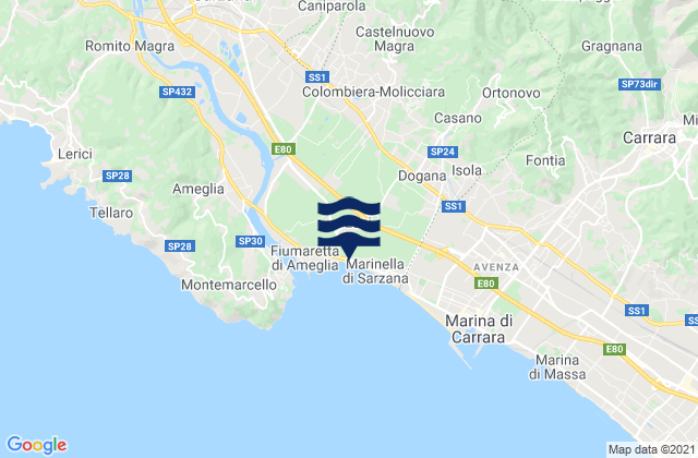 Mappa delle maree di Colombiera-Molicciara, Italy