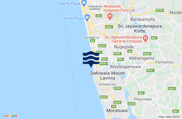 Mappa delle maree di Colombo District, Sri Lanka