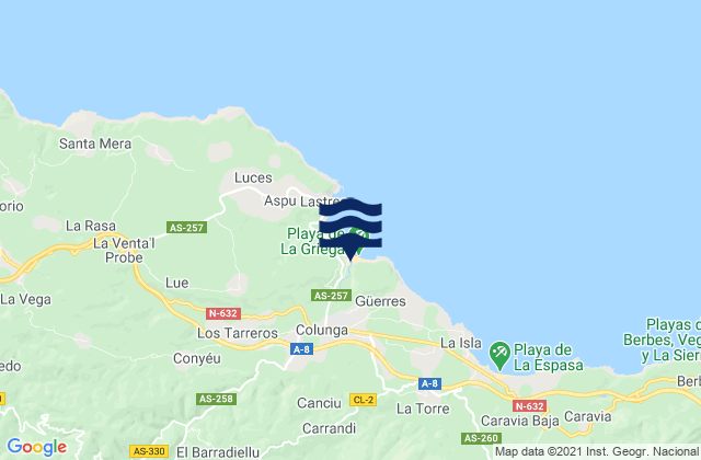 Mappa delle maree di Colunga, Spain