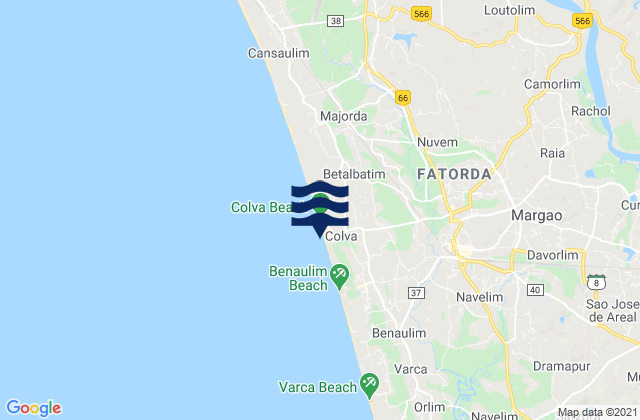 Mappa delle maree di Colva, India