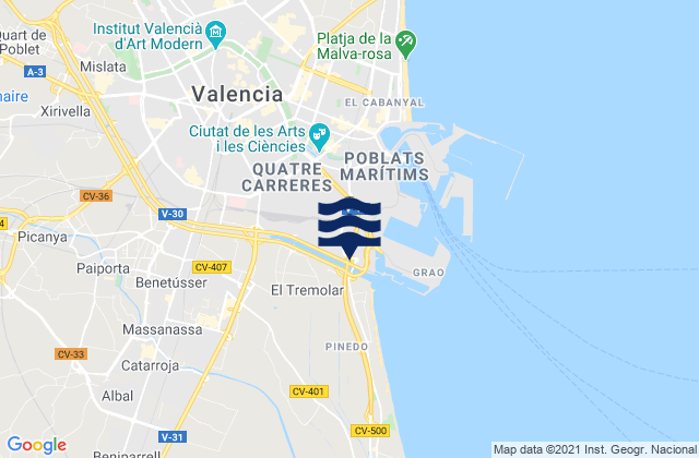 Mappa delle maree di Comunitat Valenciana, Spain