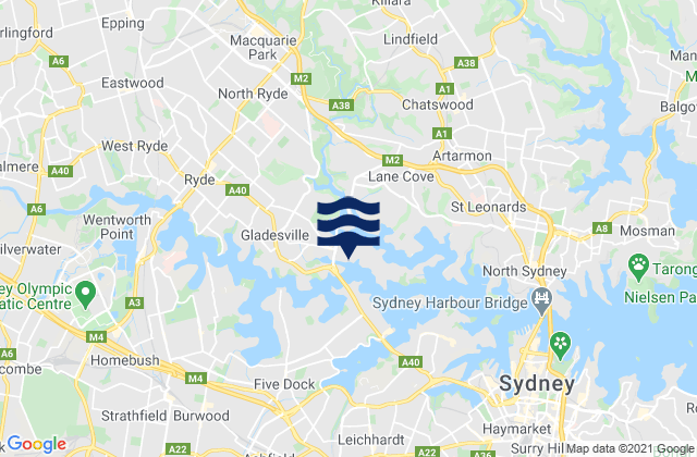 Mappa delle maree di Concord, Australia