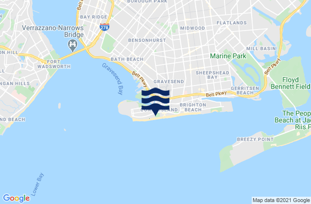 Mappa delle maree di Coney Island Brooklyn, United States