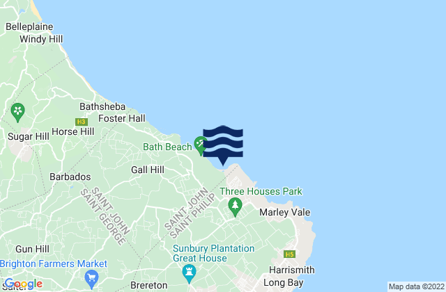 Mappa delle maree di Conset Point, Barbados