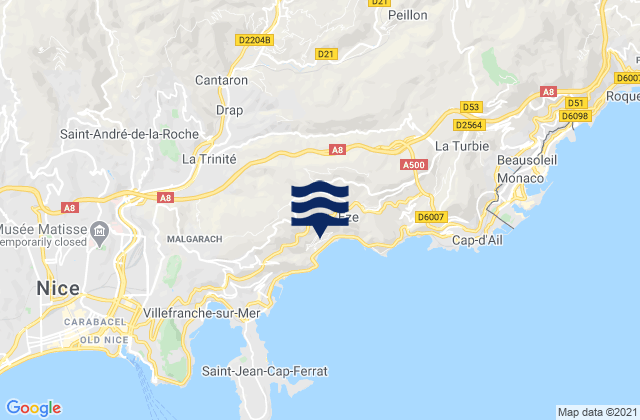 Mappa delle maree di Contes, France