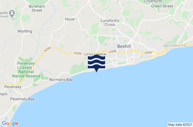 Mappa delle maree di Cooden Beach, United Kingdom