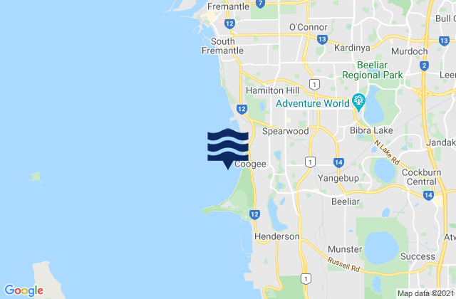 Mappa delle maree di Coogee, Australia