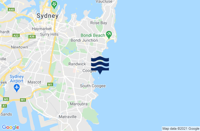 Mappa delle maree di Coogee, Australia