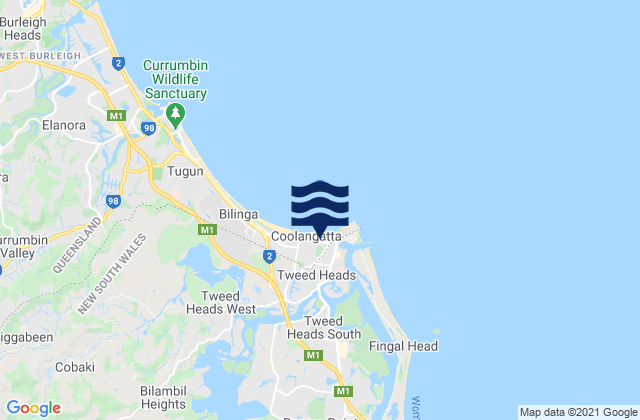 Mappa delle maree di Coolangatta southern Gold Coast, Australia