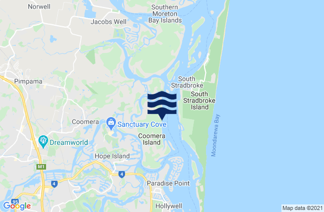 Mappa delle maree di Coomera Island, Australia