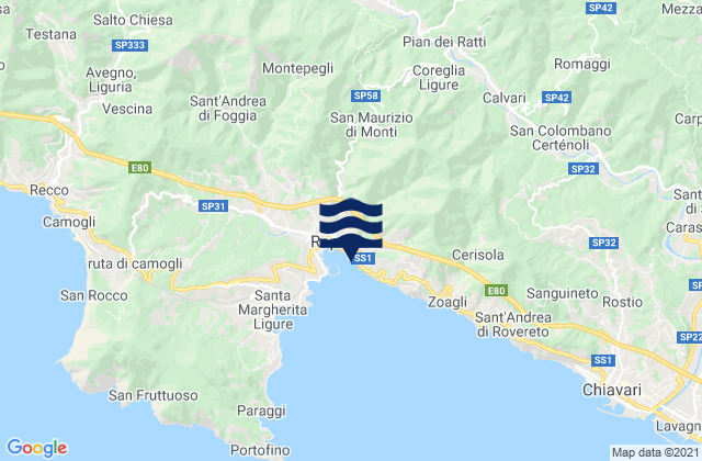 Mappa delle maree di Coreglia Ligure, Italy