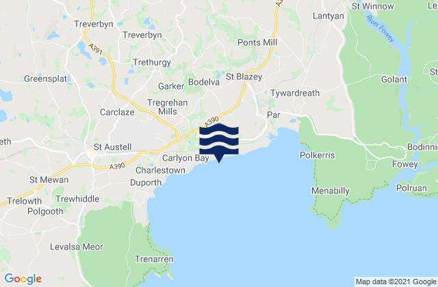 Mappa delle maree di Cornwall, United Kingdom