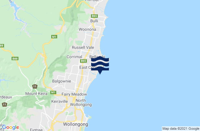 Mappa delle maree di Corrimal Beach, Australia