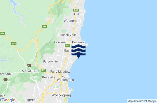 Mappa delle maree di Corrimal, Australia