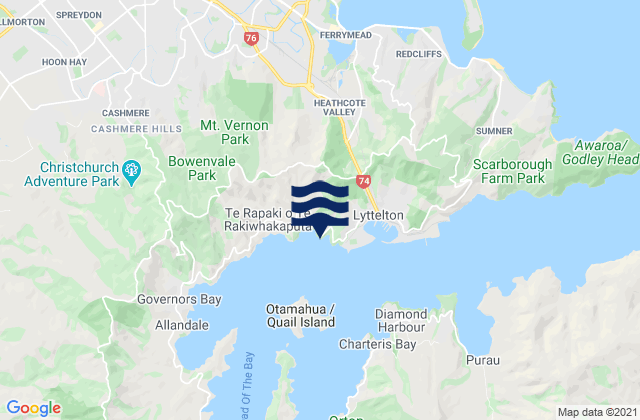 Mappa delle maree di Corsair Bay, New Zealand