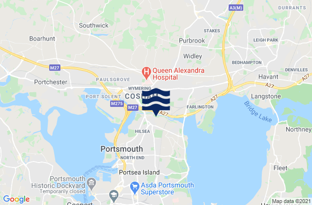Mappa delle maree di Cosham, United Kingdom