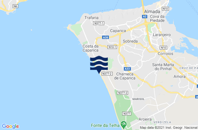 Mappa delle maree di Costa da Caparica, Portugal