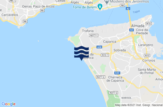 Mappa delle maree di Costa de Caparica, Portugal
