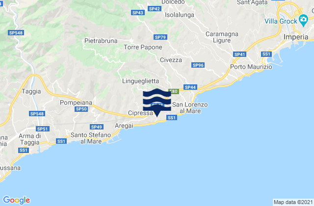 Mappa delle maree di Costarainera, Italy