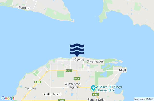 Mappa delle maree di Cowes, Australia