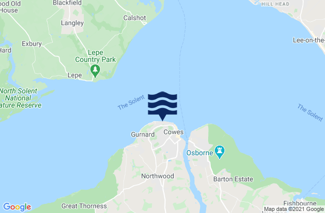 Mappa delle maree di Cowes Beach, United Kingdom