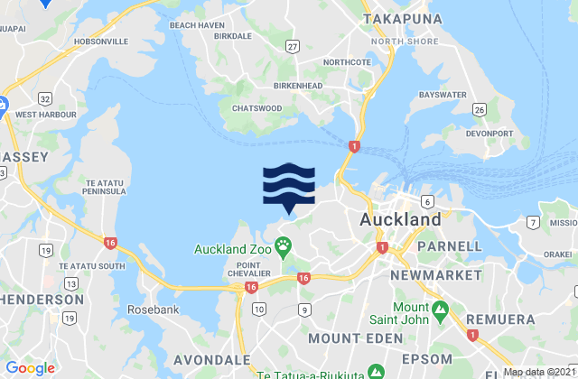 Mappa delle maree di Coxs Bay, New Zealand