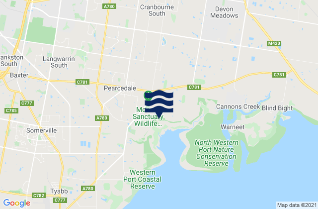 Mappa delle maree di Cranbourne South, Australia