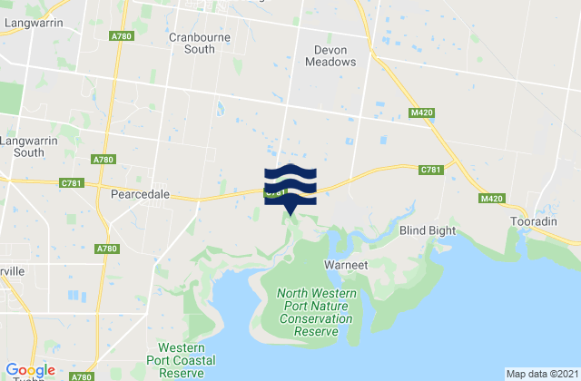 Mappa delle maree di Cranbourne West, Australia
