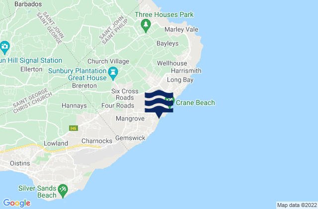 Mappa delle maree di Crane Beach / Foul Bay, Barbados