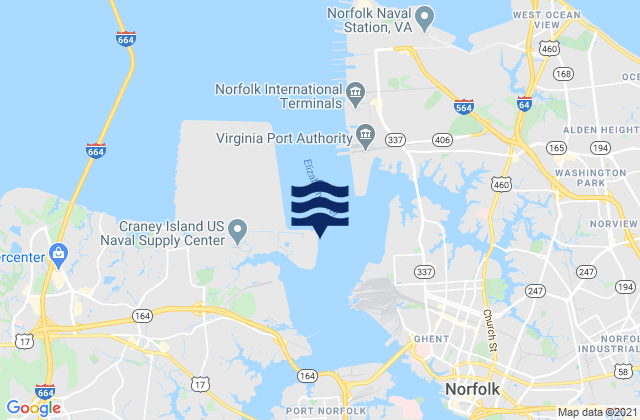 Mappa delle maree di Craney Island Light, United States
