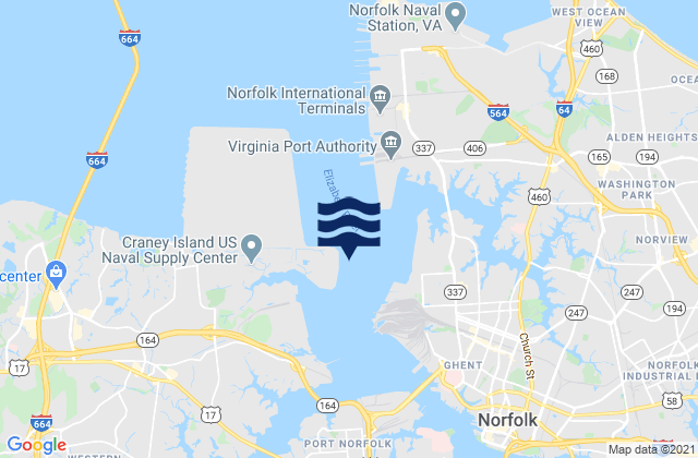 Mappa delle maree di Craney Island Reach, United States