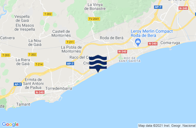 Mappa delle maree di Creixell, Spain