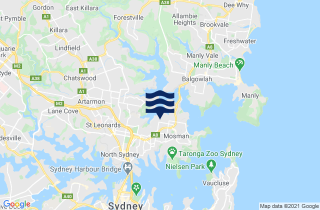 Mappa delle maree di Cremorne, Australia