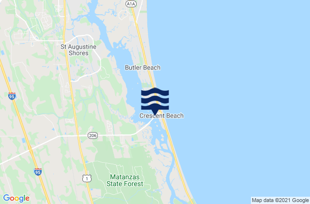 Mappa delle maree di Crescent Beach Matanzas River, United States