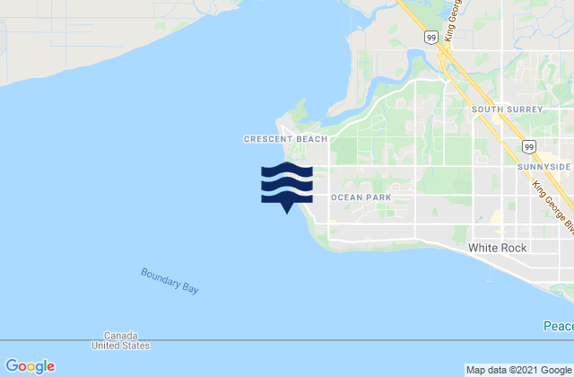 Mappa delle maree di Crescent Beach, Canada